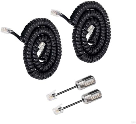 Uvital Telephone Handset Cord Detanglers, 2 Pack Landline Handset Cord Cable 10Ft Uncoiled(1.2 Ft Coiled) and 2 Pack Anti-Tangle Untangler 360 Degree Rotating Swivel Cords(Black)