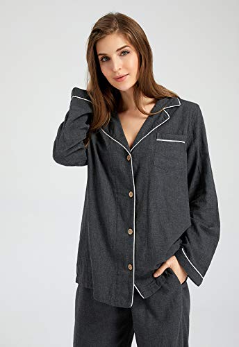 Image of Womens Muslin Pajama Set 100% Cotton Double Gauze Linen Like | Breathable Soft Comfort Button Up Loungewear Sleepwear PJ Set