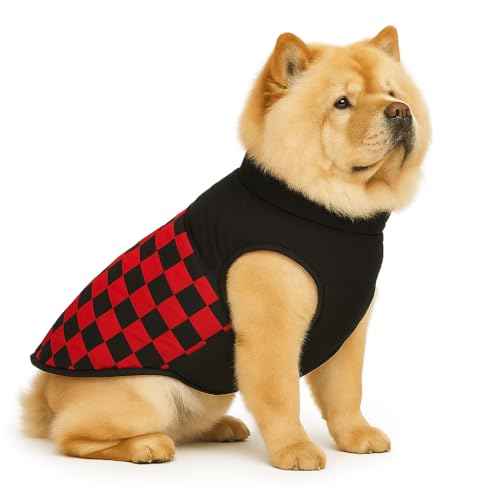 Image of The Pets Company Dog Winter Coat Jacket, Clothes, Windproof, Waterproof, Light Weight, Washable, Ultra Warm Thick Fleece Lined Dog Vest for Cold Weather Protection, (Red Check, Large - 24 Inch)