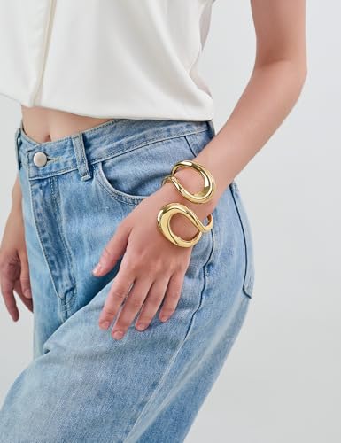 Gold Silver Chunky Cuff Bracelet for Women Double Layer Teardrop Bangle Heavy Gold Silver Statement Bracelet Jewelry4