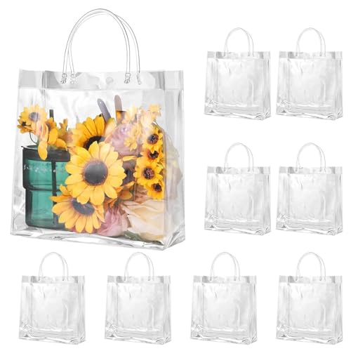 Sacola de presente de plástico transparente com alça, sacola de presente de plástico de PVC reutilizável (20x8x20cm) (10 Pcs)