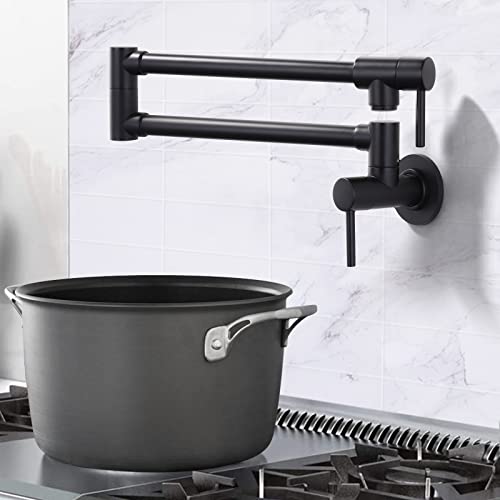 Aleasha Brass Made Pot Filler Faucet, Aleasha Matte Black Pot Filler, Wall Mount Folding Kitchen Sink Pot Filler Faucets thumb #1