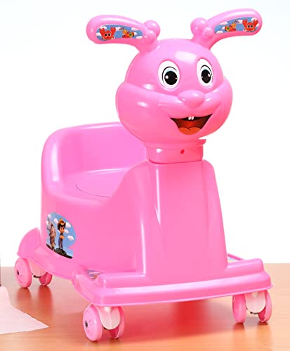 Image of Goyal's Rabbit Style Baby Potty Seat Cum Rider with Wheel and Removable Bowl for Kids (Pink)