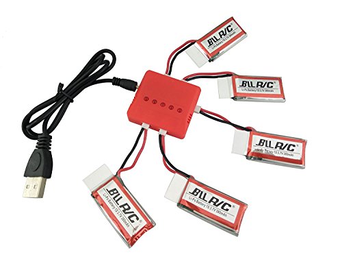 Fytoo 5PCS 3.7V 380mAh 25C Battery &5 in1Battery Charger for E016H E016F X4 (H107,H107C,H107D,H107L,V252,JXD385,F180C) HS170,UDI U816A, X11 X11C, FX801 V911S A120 XK A150 V966 Mini CP,Genius CP