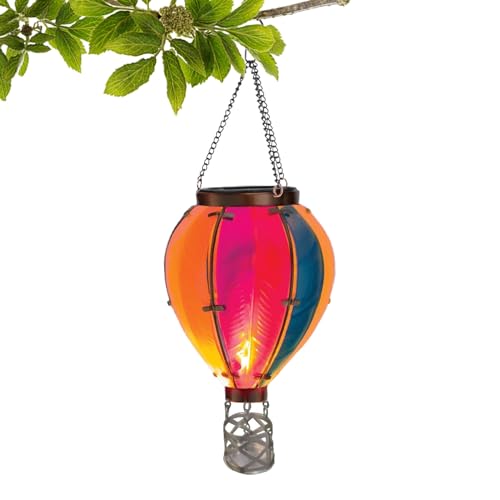 Dankek Flame Effect Garden Ornaments Outdoor, Hanging Hot Air Balloon Solar Lantern for Garden Decor, Flickering Flame Led Lights, Outdoor Solar Light for Garden, Porch, Yard, RQ391QD5R813EEKC8