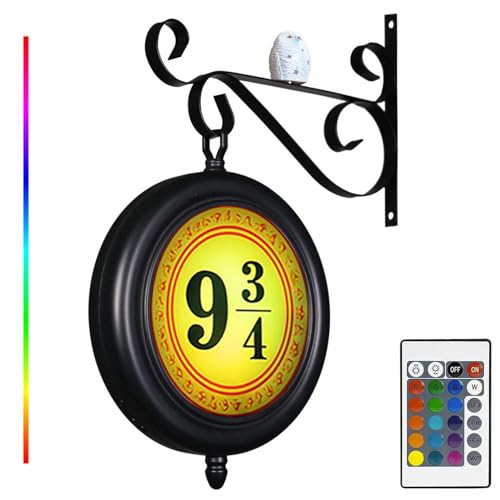 HUAYUANDA Platform Sign Light, Rechargeable RGB Night Light, Rotatable Wall Hanging Lamp with Owl and Remote Control,Double-Sided Illuminated Sign Light for Magic Room,Gift for Harry Fan