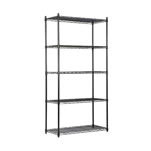 SUPER DEAL Black 5-Shelf Heavy Duty Storage Wire Shelving Unit for Restaurant Garage Pantry Kitchen Garage Rack (30L x 14W x 60H)