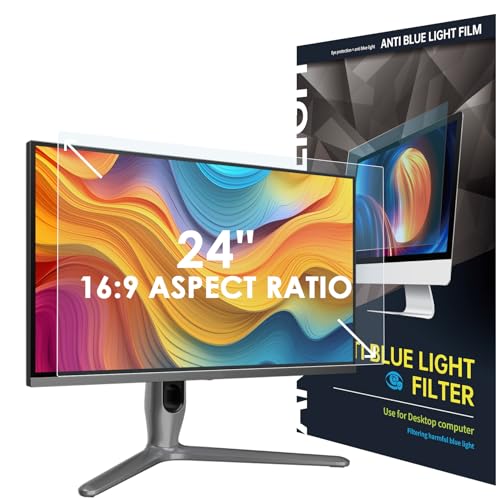 SOPPY 24 Inch Blue Light Blocking Screen Protector, Screen Film for Monitor, 531x298 mm(LxH), Removable Anti Blue Light Filter for 16:9 Aspect Ratio Computer, Easy on/off, Eye Protection