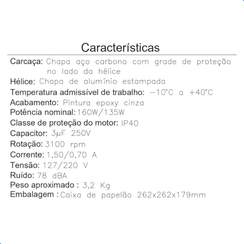 Exaustor Axial 25cm Industrial Qualitas Eq250m2 110V 220V Para Coifa Churrasqueira Dutos Cozinha