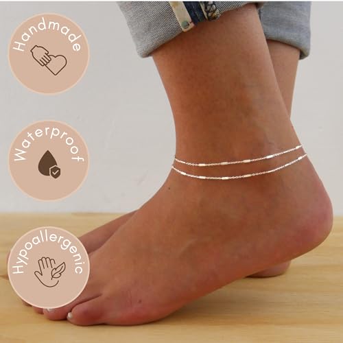 Annika Bella Ankle Bracelet, Silver Bracelets, Anklets for Women, Summer Jewelry, Body Jewelry, 925 Sterling Silver Chain, Gift for Her (Tubes) - Thumbnail 5