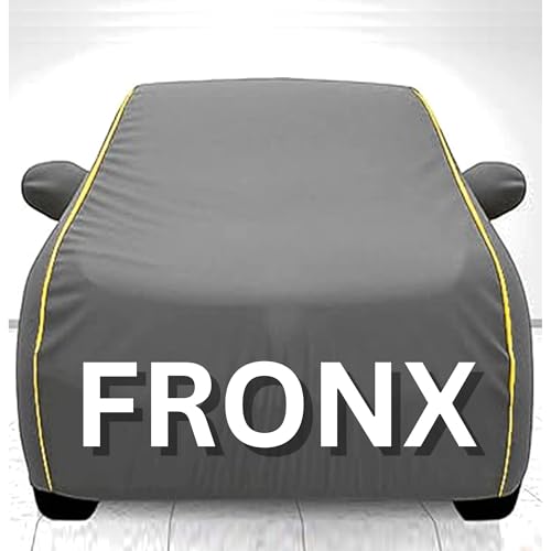 Image of 100% Waterproof Car Cover for Fronx UV Protection, Dustproof, Windproof | Custom Fit with Mirror Pockets, Belt & Buckle | All Weather Outdoor Body Cover (Grey, Fronx)