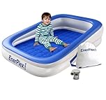 EnerPlex Kids Inflatable Toddler Travel Bed with High Speed Pump, Portable Air Mattress for Kids, Blow up Mattress with Sides – Built-in Safety Bumper