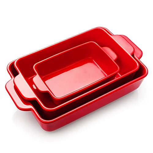 Vasa Casa Casserole Dish Set Of 3 - Ceramic Bakeware Set For Lasagna, Pizza, Pasta And Roast, Baking Dish With Handle, Red #TOP21