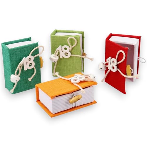 KORAT Set 12 Scatoline Porta Confetti 18 Anni Scatole Bomboniere Compleanno, Laurea o Festa dei 18 Anni Mini Box Colorate in Tessuto con Cordoncino e Numero 18 Dimensioni 5x3x8 cm, Ricordo Festa