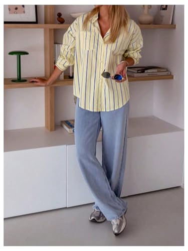 GORGLITTER Women's Striped Button Down Shirt Long Sleeve Collar Loose Relaxed Fit Business Casual Tops Blouse4