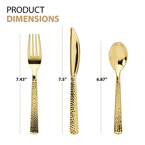 Plastic Cutlery Silverware Extra Heavyweight Disposable Flatware, Full Size Cutlery Combo, Gold Pebbled, 80 Forks, 40 Spoons, 40 Knifes, Value Pack 160 Count