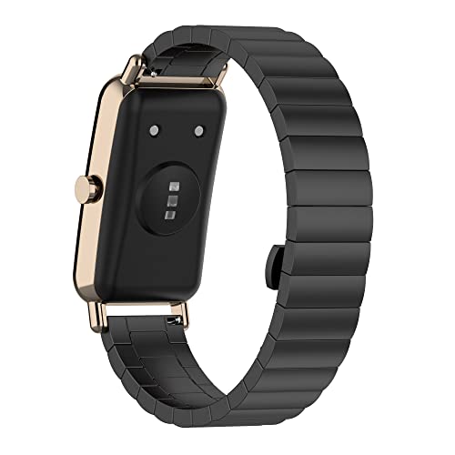 Watch Band Compatible for FITVII HM08 Fitness Tracker Watch Bands, Replacement Metal Strap for FITVII HM08 Smart Watche Wristband Adjustable Stainless Steel Loop (Black)
