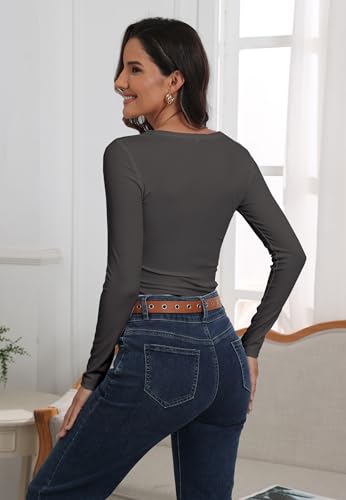Image of Roselux Womens Long Sleeve Scoop Neck Ribbed Knit Fitted Casual Tops Tee Slim Basic Shirts