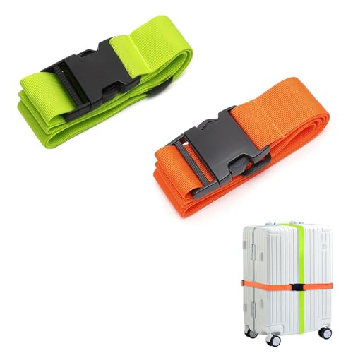 Image of FuninCrea 2 PCS Luggage Straps, 180*2.5cm Adjustable Buckle Straps Suitcase Strap Belt with Quick-Release Buckle Travel Suitcase Belt Bag Strap Accessories for Luggage Tent Backpack (Orange + Green)