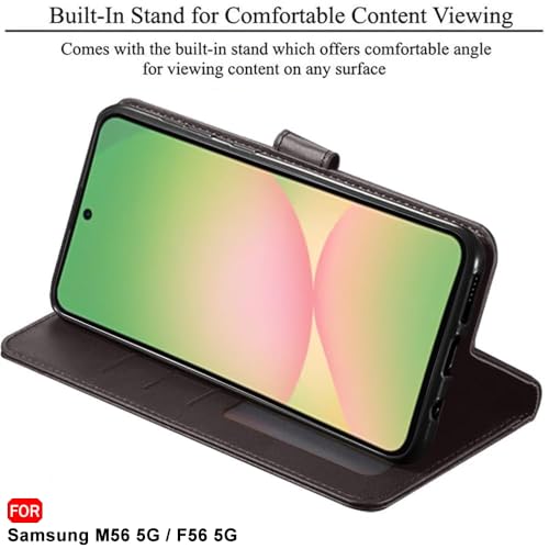 Image of TheGiftKart Flip Back Cover Case for Samsung Galaxy M56 5G / F56 5G | Dual-Color Leather Finish | Inbuilt Stand & Pockets | Wallet Style Flip Back Cover Case (Faux Leather, Coffee & Brown)