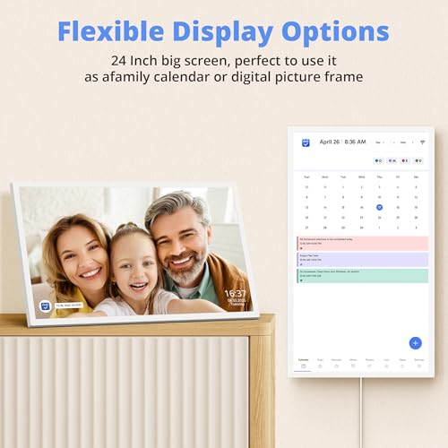 Image of Digital Calendar 24 Inch Touch Screen, Electronic Wall Calendar Chore Chart for Family Monthly /Weekly Planner, Interactive Display Smart Calendar for Home Organization, Desk Mount Included - White