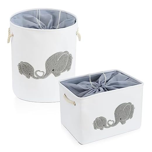 I nylon 2-Pack Storage Baskets, Nursery Size, Hamper & Laundry, Mother Baby Gift, Elephant Decor