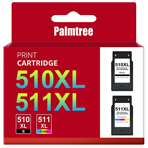 PalmTree PG-510 CL-511 Remanufactured for Canon 510XL and 511XL ink cartridges Replacement for Canon MP495 ink cartridges for Canon MP499 ink for Pixma iP2702 MP230 MP235 MP280 (1 Black 1 Tri-Color)