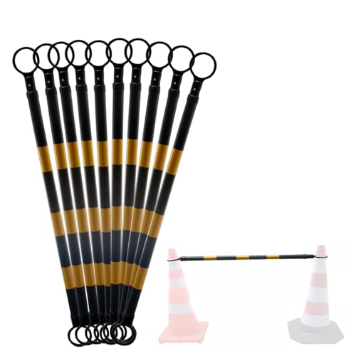 ERRULAN 12 Pack Retractable Traffic Cone Bar, Flexible Plastic Cones Connectors with Reflective Film, Black & Yellow Reflecti, Safety Barrier Pole for Parking Lots