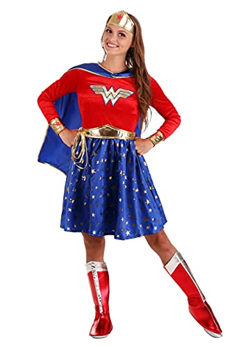 Fun Costumes FUN1971AD Wonder Woman Costume, Red White & Blue Long Sleeve Dress Superhero Outfit cover