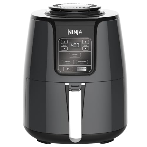 Ninja Air Fryer AF100WM Air Fryer Ceramic Coated Nonstick Basket Dehydrate Reheats for Quick Easy Meals 4 Quart Capacity High Gloss Finish BlackGray