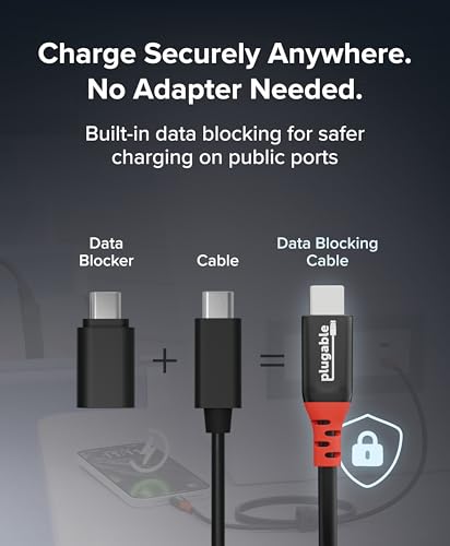 Image of Plugable USB C to USB C Cable, Data Blocker Charge Only Cable (1m /3.3ft): 240W Safe Fast Charging for MacBook, iPhone 15 /16, Galaxy S24, Steam Deck, and More USBC Devices (USBC-CC1M) (Pack of 2)