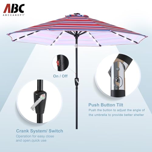 Image of ABCCANOPY Durable Solar Led Patio Umbrellas with 32LED Lights 9FT (Dark Blue Red Stripes)