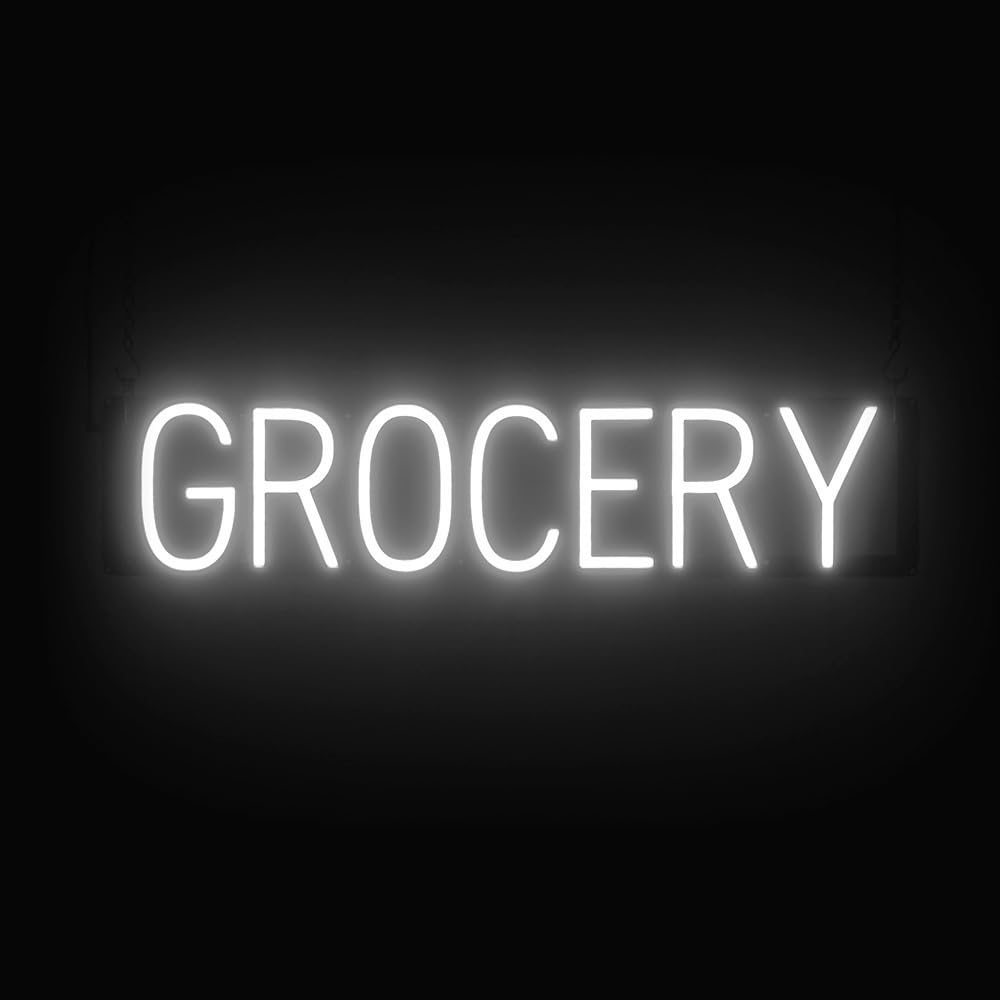 SpellBrite GROCERY Sign | Grocery-Related Sign with Neon Look, White LED Light Source | 28.3" x 6.3"
