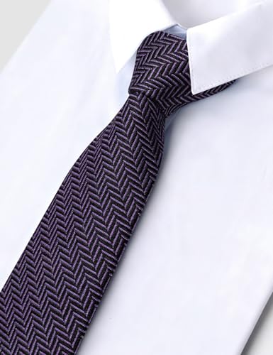 Image of Barry.Wang Skinny Ties for Men Wool Blend Herringbone Necktie with Tie Clip | Tie and Tie Clip Set, Cashmere Wool Stripe, 2.76 x 63 Inches, Extra Long Slim, Wedding Work Party Classic