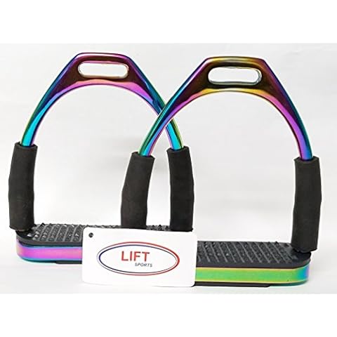 Lift Sports RAINBOW MULTI COLOR HORSE FLEXIBLE SAFETY STIRRUPS RIDING BENDY IRON STEEL (5 INCH) Cover