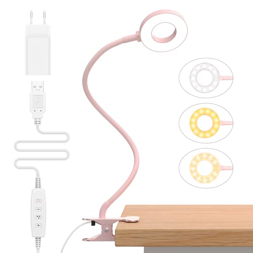 iZELL 23 LED Leselampe Bett Dimmbar -【3 Modi & 10 Helligkeitsstufen】 Augenschutz Klemmlampe mit 40cm Flexiblem Schwanenhals, Klemmleuchte, Leselicht mit 10W USB-Ladegerät