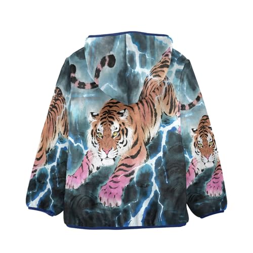 Tiger Running Sky Toddler Fleece Jacket Girl Boys Hooded Fleece Jacket Coat Warm Outwear Zip-up 3-10T2