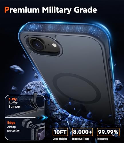 Image of FNTCASE for iPhone 17e & iPhone 16e Case: [Compatible with MagSafe] [Screen Protector] Matte Textured Military Grade Drop Protection Silicone Slim Rugged Shockproof Phone Cover Black