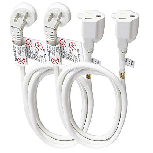 FIRMERST 1875W Flat Plug Extension Cord 10 Feet 14 AWG 15A White, UL Listed, Pack of 2
