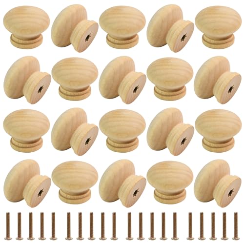 Dirvcp Wooden Cabinet Knobs, Mushroom Shape Drawer Pulls with Screws for Furniture, Wardrobes, Dressers, Kitchen Cabinets, DIY Home Decor Hardware (A Type of Natural Wood Color)