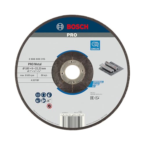 Bosch 2 608 600 315 - Disco de desbaste acodado Expert for Metal - A 30 T BF, 180 mm, 6,0 mm (pack de 1)