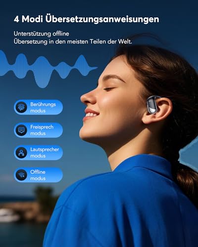 KI Übersetzer Kopfhörer Echtzeit - 198 Sprachen 3-in-1 Übersetzungsgerät, German-English Translator, AI-Übersetzungs-Ohrenhörer mit offenem Ohr- Klare Sprachübersetzung mit Ladecase für Reise & Lernen