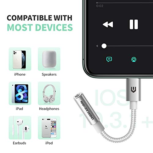 Unbreakcable Headphones Adapter For Iphone, Mfi Certified Lightning To 3.5Mm Jack Converter With Newest Apple Original Chip Compatible For Iphone 14/13/12/11/Pro/Se/Xs Max/Xr/X/8/Ipad/Ipod - Silvery #TOP3