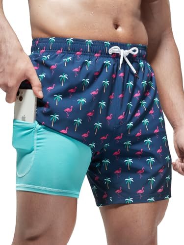Arcweg Badehose für Herren Badeshorts mit Kompression Liner 2 in 1 Schnelltrocknend Strandhose Männer Elastisch Surf Shorts mit Reißverschlusstaschen