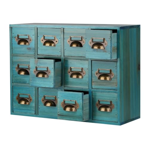 GoooodGift Apothecary Drawers Apothecary Cabinet with Drawers Card Catalog Cabinet Wooden Card Catalog Wooden Storage Box for Desktop Organizer (Blue12)