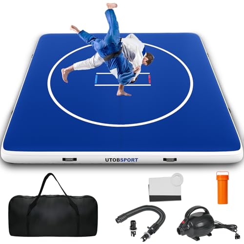 Inflatable Wrestling Mat 8x8FTx6Thick Jiu Jitsu Mats PVC Landing Training Mat Foldable for Home Gym BJJ MMA Martial Art Boxing Grappling and Judo (Grey Black)