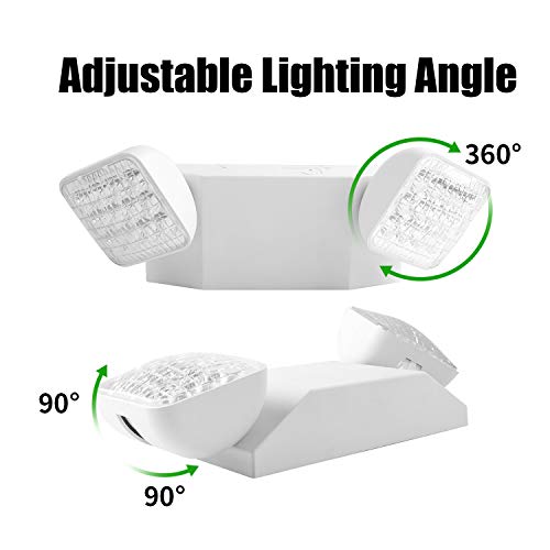 AKT LIGHTING Commercial Emergency Light, Back-up Battery Emergency Exit Lighting Fixtures with Adjustable Hardwired 2 LED Head Wall Mount White for Hallways/Stairways, UL Certified(6 Pack) - Image 6