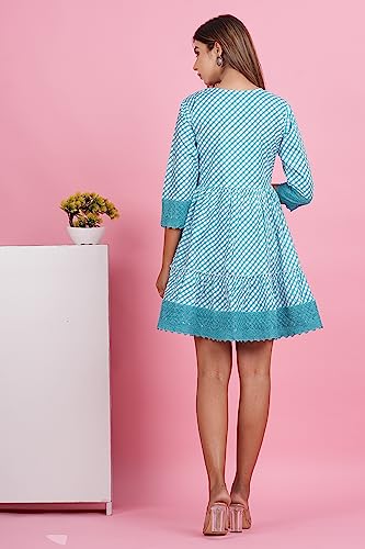 Image of Crenol Women Cotton Printed Short Dresses for Women, Western Dresses for Women