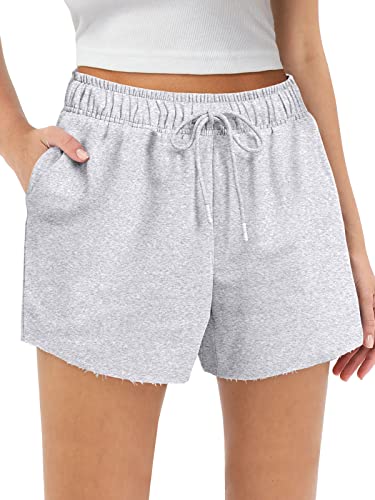 Automet Womens Sweat Shorts Lounge Casual Comfy Shorts Athletic High Waisted Trendy Summer Baggy Drawstring Shorts With Pockets 2023 Fashion Clothes Grey #TOP23