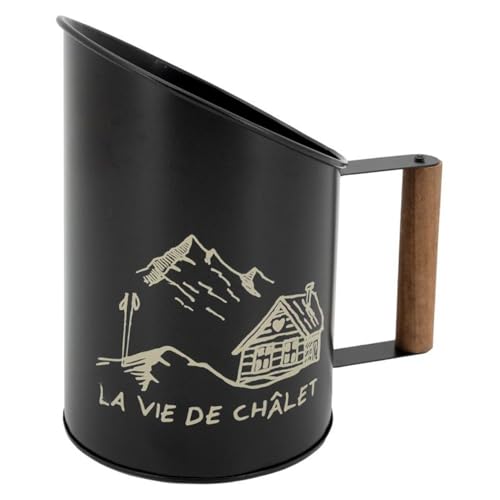 AUBRY GASPARD - Pelle à Pellets Métal Noir Au Coin du Feu - Finition Laquée - Poignée Bois 4 x 10 cm - 13 x 13 x 20 cm - Livrée Montée - Poids 0,31 kg - Design Ergonomique pour Poêle à Granulés